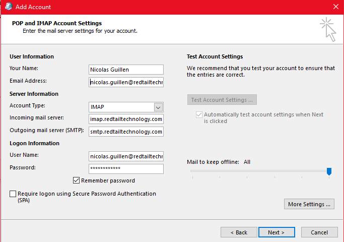 Redtail IMAP Settings 1 Redtail IMAP Settings 1